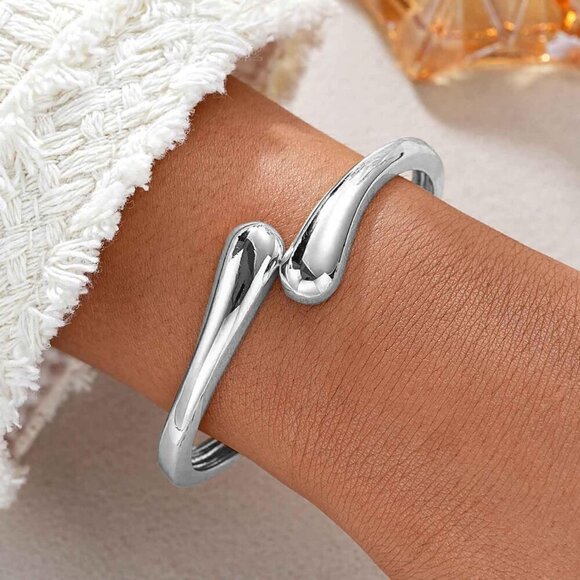 Silver Chunky Bangle Bracelets for Women and Teens Adjustable Chunky Twist Cuff - Picture 2 of 4